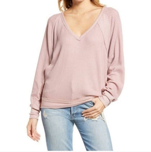 We The Free Sweaters - Free People Womens Mauve Santa Clara Thermal V-neck Top Sz M Oversized Casual